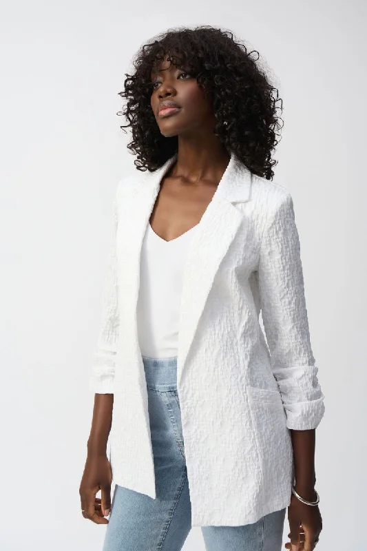 Woven Jacquard Boxy Blazer in white 242034 by Joseph Ribkoff