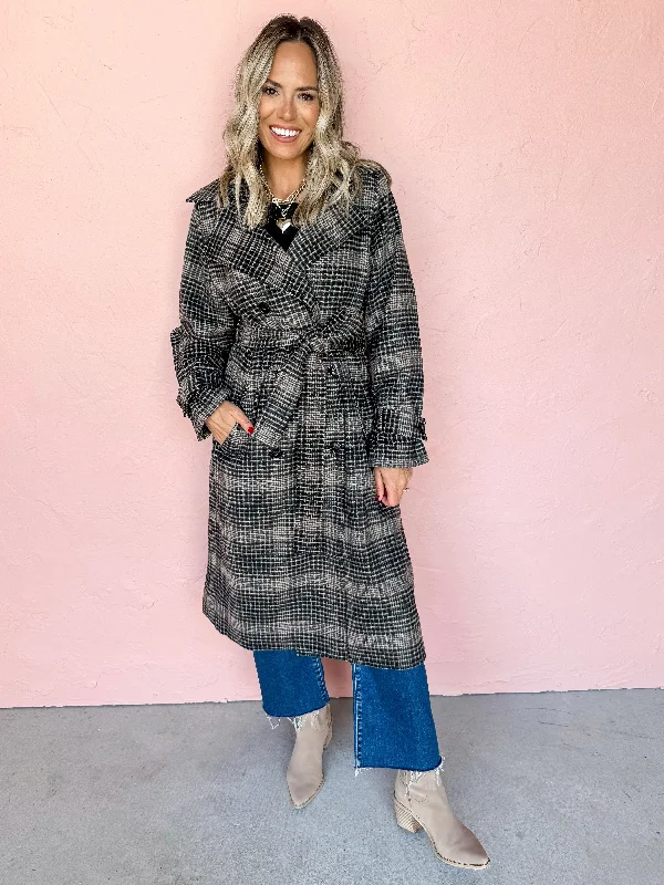 [Z Supply] Jackie Plaid Trench Coat-Latte